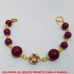 PULSEIRA NO BRUTO PRONTO PARA O BANHO -  PULSEIRA FEMININA COM BOLAS DE RESINA DE  9MM\13MM E BOLA DE CISTAL DE 11MM - TAMANHO: 21,6CM - PESO:11,8GR - BRU2486