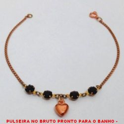 PULSEIRA NO BRUTO PRONTO PARA O BANHO -  PULSEIRA FEMININA COM CRISTAIS E PENDURICALHO  DE CORAÇÃO EM ABS - TAMANHO:20,2CM - PESO: 2,0GR - BRU1839