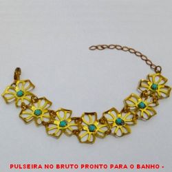 PULSEIRA NO BRUTO PRONTO PARA O BANHO -  PULSEIRA FEMININA DE FLORES COM CRISTAL -  TAMANHO:21,5CM - PESO:6,8GR - BRU4080