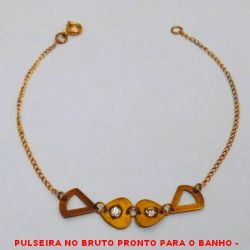 PULSEIRA NO BRUTO PRONTO PARA O BANHO -  PULSEIRA FEMININA COM CONECTORES DE TRIÂNGULO  E CORAÇÕES COM CRISTAL - TAMANHO:21,4CM - PESO: 1,5GR - BRU4127