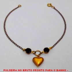 PULSEIRA NO BRUTO PRONTO PARA O BANHO -  PULSEIRA FEMININA COM CRISTAIS E  PENDURICALHO DE CORAÇÃO - TAMANHO:21,2CM -  PESO:1,7GR - BRU4100