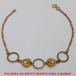PULSEIRA NO BRUTO PRONTO PARA O BANHO -  PULSEIRA FEMININA COM ARGOLAS ECORAÇÕES  COM CRISTAIS - TAMANHO:21,0CM - PESO:1,9GR -  BRU4142
