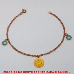 PULSEIRA NO BRUTO PRONTO PARA O BANHO -  PULSEIRA FEMININA COM PENDURICALHO VAZADO E  CRISTAIS AZUIS  - TAMANHO:21,0CM - PESO:1,7GR -  BRU4135