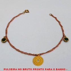 PULSEIRA NO BRUTO PRONTO PARA O BANHO -  PULSEIRA FEMININA COM PENDURICALHO VAZADO E  CRISTAIS VERDES  - TAMANHO:21,0CM - PESO:1,6GR -  BRU4140