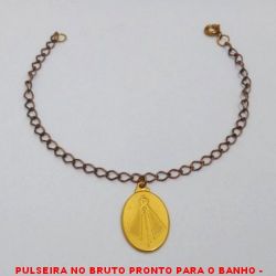 PULSEIRA NO BRUTO PRONTO PARA O BANHO -  PULSEIRA FEMININA COM MEDALHA COM NOSSA  SENHORA APARECIDA - TAMANHO:19,0CM -  PESO:2,8GR - BRU1570
