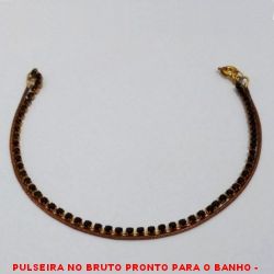 PULSEIRA NO BRUTO PRONTO PARA O BANHO -  PULSEIRA FEMININA DUPLA COM CORRENTE RABO  DE RATO E CORRENTE DE CRISTAIS - TAMANHO:18,8CM -  PESO:3,3GR - BRU4157