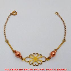 PULSEIRA NO BRUTO PRONTO PARA O BANHO -  PULSEIRA FEMININA COM BOLINHA DE 6MM E  CONECTOR VAZADO - TAMANHO:19,5CM - PESO: 2,1GR - BRU4270