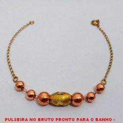 PULSEIRA NO BRUTO PRONTO PARA O BANHO -  PULSEIRA FEMININA COM BOLINHAS DE 6MM\7MM  E ''CONECTOR'' DIAMANTADO - TAMANHO:20,0CM -  PESO:2,7GR - BRU4269