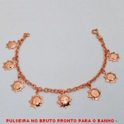 PULSEIRA NO BRUTO PRONTO PARA O BANHO -  PULSEIRA FEMININA COM PENDURICALHOS DE  SOL - TAMANHO:18,5 - PESO:5,6GR - BRU4264