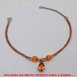 PULSEIRA NO BRUTO PRONTO PARA O BANHO -  PULSEIRA FEMININA COM CRISTAIS LARANJAS -  TAMANHO:16,3CM+EXTENSOR - PESO:1,8GR -  BRU4279