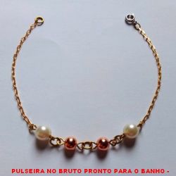 PULSEIRA NO BRUTO PRONTO PARA O BANHO -  PULSEIRA FEMININA COM PÉROLAS DE 6MM E  BOLINHAS DE 5MM - TAMANHO:20,0CM - PESO: 1,8GR - BRU4325