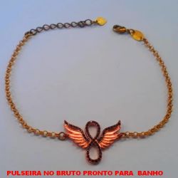 PULSEIRA NO BRUTO PRONTO PARA  BANHO COM CORRENTE ELLO PORTUGUES E FECHO LAGOSTA PINGENTE CRAVEJADO EM MICRO ZIRCONIAS NEGRAS COM 20CM+EXTENSOR - PESO 3,5GR - BRU4337