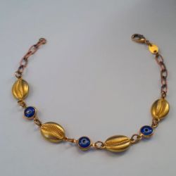 PULSEIRA BRUTO PRONTO BARA BANHO COM CORRENTE ELLO PORTUGUES  COM FECHO LAGOSTA - COM TREIS OLHO GREGO DE 7MM E QUATRO BUZIOS DE 15X9MM PESO 5GR - TAMANHO  20CM -  BRU3201