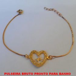 PULSEIRA BRUTO PRONTO PARA BANHO FEITA COM CORRENTE VENEZIANA E UM CORAÇÃO CRAVEJADO TAMANHO 19CM+EXTENSOR - BRU0686