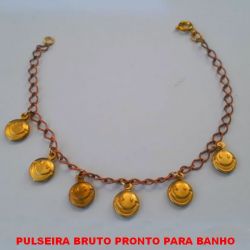 PULSEIRA BRUTO PRONTO PARA BANHO  COM CORRENTE DE 18CM - COM FECHO BOINHA COM SEIS CARINHAS SORRIDENTES DE 8MM PESO 3,3GR - BRU3773