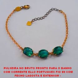 PULSEIRA NO BRUTO PRONTO PARA O BANHO (P154)  COM CORRENTE ELLO PORTUGUES FIO 80 COM FECHO LAGOSTA E EXTENSOR -  E 3 PEDRA DE ZIRCONIA - 4,5GR - 18CM -  BRU2422