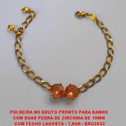 PULSEIRA NO BRUTO PRONTO PARA BANHO  COM DUAS PEDRA DE ZIRCONIA DE 10X10MM (188)COM FECHO LAGOSTA - 7,0GR - BRU2632