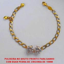 PULSEIRA NO BRUTO PRONTO PARA BANHO  COM DUAS PEDRA DE ZIRCONIA DE 10X10MM (188)  COM FECHO LAGOSTA - 7,0GR - BRU2617