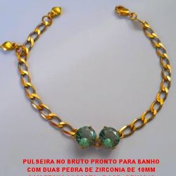 PULSEIRA NO BRUTO PRONTO PARA BANHO  COM DUAS PEDRA DE ZIRCONIA DE 10X10MM (188)  COM FECHO LAGOSTA - 7,0GR - BRU2616