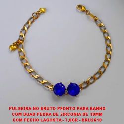 PULSEIRA NO BRUTO PRONTO PARA BANHO  COM DUAS PEDRA DE ZIRCONIA DE 10X10MM (188)  COM FECHO LAGOSTA - 7,0GR - BRU2618