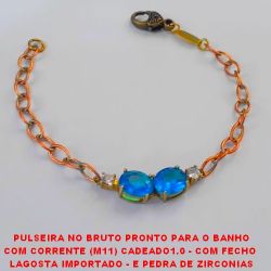 PULSEIRA NO BRUTO PRONTO PARA O BANHO COM CORRENTE (M11) CADEADO1.0 - COM FECHO  LAGOSTA IMPORTADO - E PEDRA DE ZIRCONIAS 8X12MM - PES 6,9GR - 19CM - BRU2735