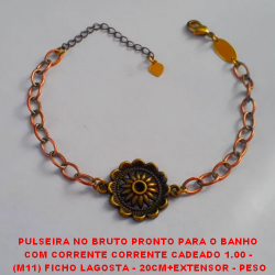 PULSEIRA NO BRUTO PRONTO PARA O BANHO  COM CORRENTE CORRENTE CADEADO 1.00 -  (M11) FICHO LAGOSTA - 20CM+EXTENSOR - PESO 6,0GR - BRU2981