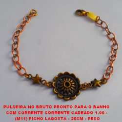 PULSEIRA NO BRUTO PRONTO PARA O BANHO  COM CORRENTE CORRENTE CADEADO 1.00 -  (M11) FICHO LAGOSTA - 20CM+EXTENSOR - PESO 6,0GR - BRU2978