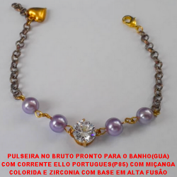 PULSEIRA NO BRUTO PRONTO PARA O BANHO(GUA) COM CORRENTE ELLO PORTUGUES(P85) COM MIÇANGAS COLORIDA E ZIRCONIA COM BASE EM ALTA FUSÃO 19CM+EXTEN.FECHO LAGOSTA- 8,6GR - BRU946