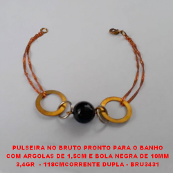 PULSEIRA NO BRUTO PRONTO PARA O BANHO COM ARGOLAS DE 1,5CM E BOLA NEGRA DE 10MM 3,4GR  - 118CMCORRENTE DUPLA - BRU3431