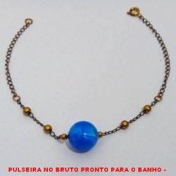 PULSEIRA NO BRUTO PRONTO PARA O BANHO -  PULSEIRA FEMININA COM BOLA DE RESINA DE  1,2CM E BOLINHAS DE LATÃO DE 3MM -  TAMANHO:19,8CM - PESO:2,0GR - BRU3783