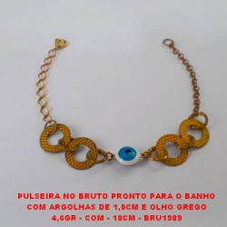 PULSEIRA NO BRUTO PRONTO PARA O BANHO COM ARGOLHAS DE 1,5CM E OLHO GREGO 4,6GR - COM - 18CM - BRU1989