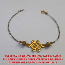 PULSEIRA NO BRUTO PRONTO PARA O BANHO PULSEIRA SIMPLES COM ENTREMIO E BOLINHAS DIAMANTADA - 1,8GR - 19CM - BRU3511