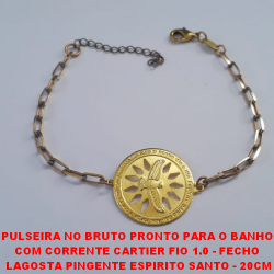 PULSEIRA NO BRUTO PRONTO PARA O BANHO COM CORRENTE CARTIER FIO 1.0 - FECHO  LAGOSTA PINGENTE DO ESPIRITO SANTO - 20CM + EXTENSOR - 5,2GR - BRU1850
