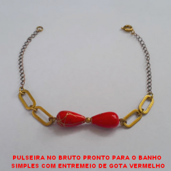 PULSEIRA NO BRUTO PRONTO PARA O BANHO  SIMPLES COM ENTREMEIO DE GOTA VERMELHO TAMANHO 18CM  - PESO 2,7GR - BRU0744