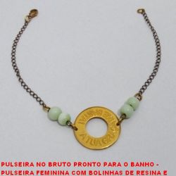 PULSEIRA NO BRUTO PRONTO PARA O BANHO -  PULSEIRA FEMININA COM BOLINHAS DE RESINA E CÍRCULO COM A FRASE ''A TUA GRAÇA ME BASTA!'' - TAMANHO:20,0CM - PESO: 3,8GR - BRU3733
