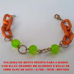 PULSEIRA NO BRUTO PRONTO PARA O BANHO COM ELLOS GRANDES EM ALUMINIO E VOLAS DE  10MM OLHO DE GATO - 6,7GR - 18CM - BRU1802