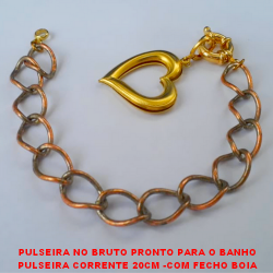 PULSEIRA NO BRUTO PRONTO PARA O BANHO PULSEIRA CORRENTE 20CM -COM FECHO BOIA GRANDE - PINGENTE DE CORAÇÃO 3CM - CORRENTE LARGURA 1CM - PESO 18GR  -BRU2182
