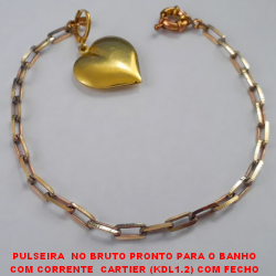 PULSEIRA  NO BRUTO PRONTO PARA O BANHO COM CORRENTE  CARTIER (KDL1.2) COM FECHO BOIA E PINGENTE DE CORAÇÃO  - PESO 8,8GR  BRU3552