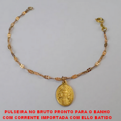 PULSEIRA NO BRUTO PRONTO PARA O BANHO COM CORRENTE IMPORTADA COM ELLO BATIDO PINGENTE DE SAO FRANCISCO DE ASSIS -  DE 18CM - 1,2GR -  BRU3575