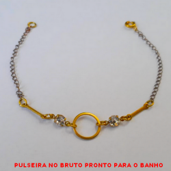 PULSEIRA NO BRUTO PRONTO PARA O BANHO SIMPLES COM PINGENTE CRISTAL E ARGOLA DE 1,2CM PESO 1,5GR - COM FECHO REDONDO - COM 18CM - BRU3568