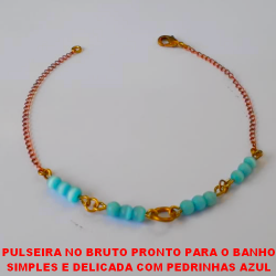 PULSEIRA NO BRUTO PRONTO PARA O BANHO SIMPLES E DELICADA COM PEDRINHAS AZUL 18CM COM FECHO LAGOSTA - PESO 2,4GR - BRU3593