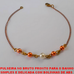 PULSEIRA NO BRUTO PRONTO PARA O BANHO SIMPLES E DELICADA COM BOLINHAS DE ABS  E PEROLA -COM FECHO LAGOSTA - PESO 1,6GR -BRU3590