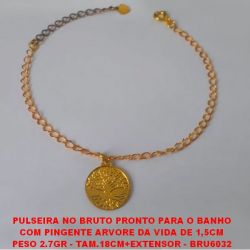 PULSEIRA NO BRUTO PRONTO PARA O BANHO COM PINGENTE ARVORE DA VIDA DE 1,5CM PESO 2.7GR - TAM.18CM+EXTENSOR - BRU6032