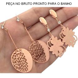 KIT C/3 BRINCOS NO BRUTO PRONTO PARA O BANHO JÁ NO COBRE EM CRISTAL BRANCO REF:BRU124