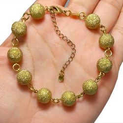 Pulseira No Bruto Pronto Para Banho Com Bolas De 10mm Tamanho Aproximado: 20,0cm Extensor: 6,0cm Peso: 9,0 gramas REF: BRU879