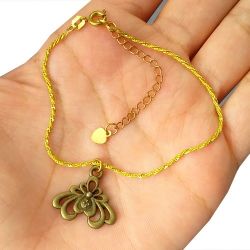 Pulseira No Bruto Pronto Para Banho Com Corrente Importada Pingente Aramaico Tamanho Aproximado: 19,0cm Extensor: 5,0cm Peso: 2,9 gramas REF: BRUBRU091A