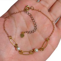 Pulseira No bruto Pronto Para Banho Com perolas Super Delicada Tamanho Aproximado: 20,0cm Extensor: 5,0cm Peso: 1,8 gramas REF: BRU1869