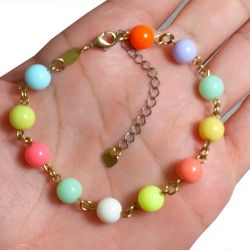 Pulseira No Bruto Pronto Para Banho Com Bolinhas Coloridas De 8mm Tamanho Aproximado: 20,0cm Extensor: 5,0cm Peso: 2,2 gramas REF: BRU1852