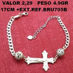 PULSEIRA NO BRUTO PRONTO PARA O BANHO COM CRUCIFIXO E BOLINHA  DE 8MM PESO TOTAL 4.9GR COM 17CM+EXTENSOR REF.BRU705B