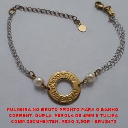 PULSEIRA NO BRUTO PRONTO PARA O BANHO  CORRENT. DUPLA  PEROLA DE 4MM E TULIPA COMP.20CM+EXTEN. PESO 3,9GR - BRU2472